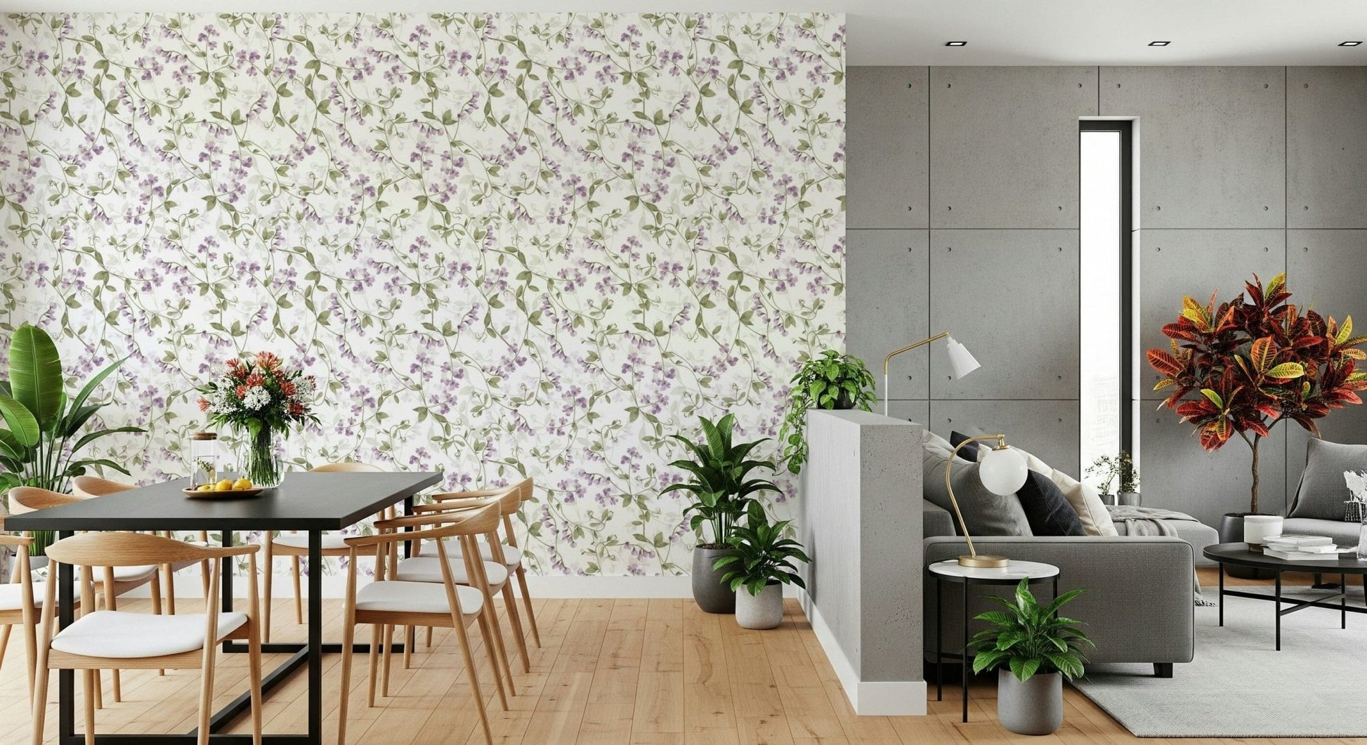 Scattered repeating blossoms in Lilac Vines Meadow soft design.