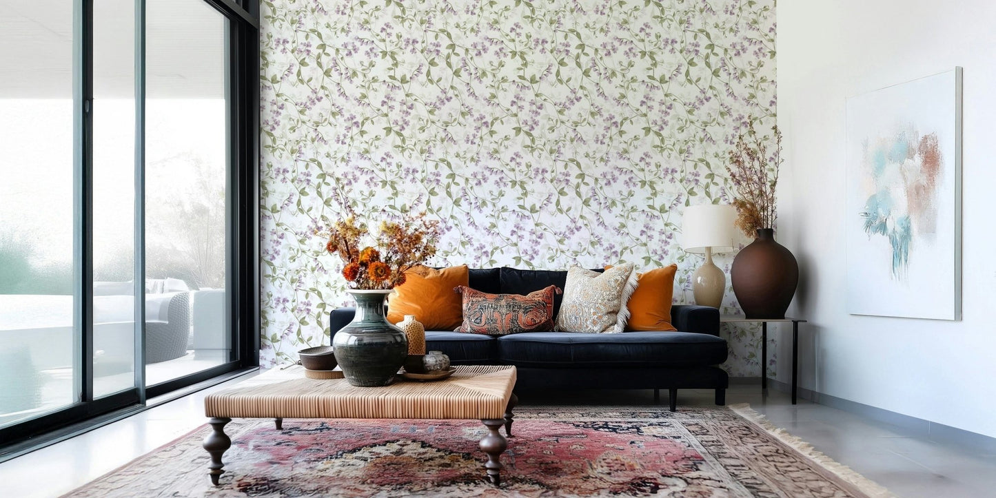 Wide perspective showing Lilac Vines Meadow repeating design.