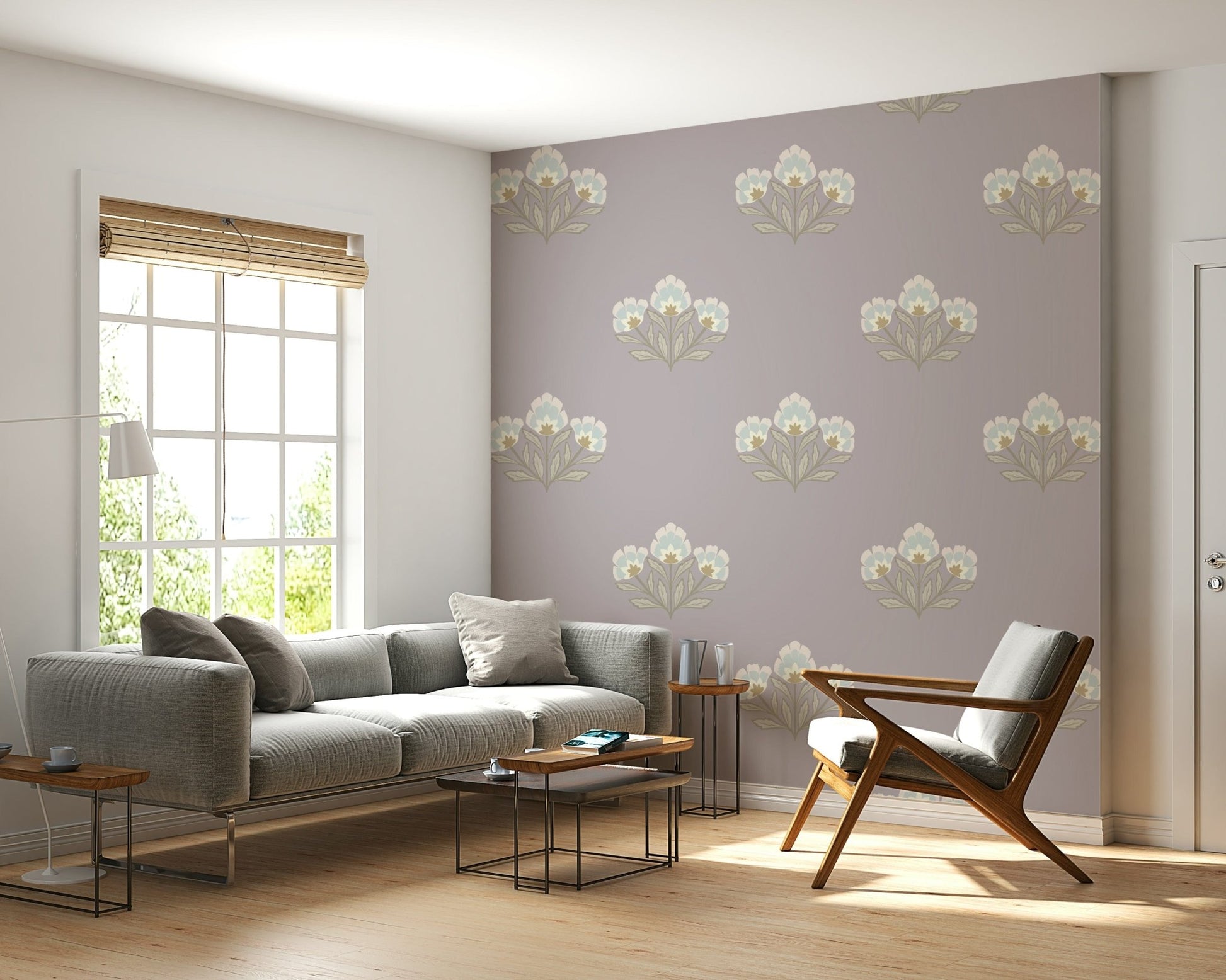 Lilas Bloom textile texture, unique powder room wall mural, delicate artwork.