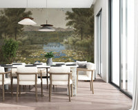 The Lily Pond Serenity wall mural establishes a calming center inside Dining space.