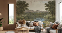 Lily Pond Serenity wall mural introduces peaceful scenery into cozy living area.