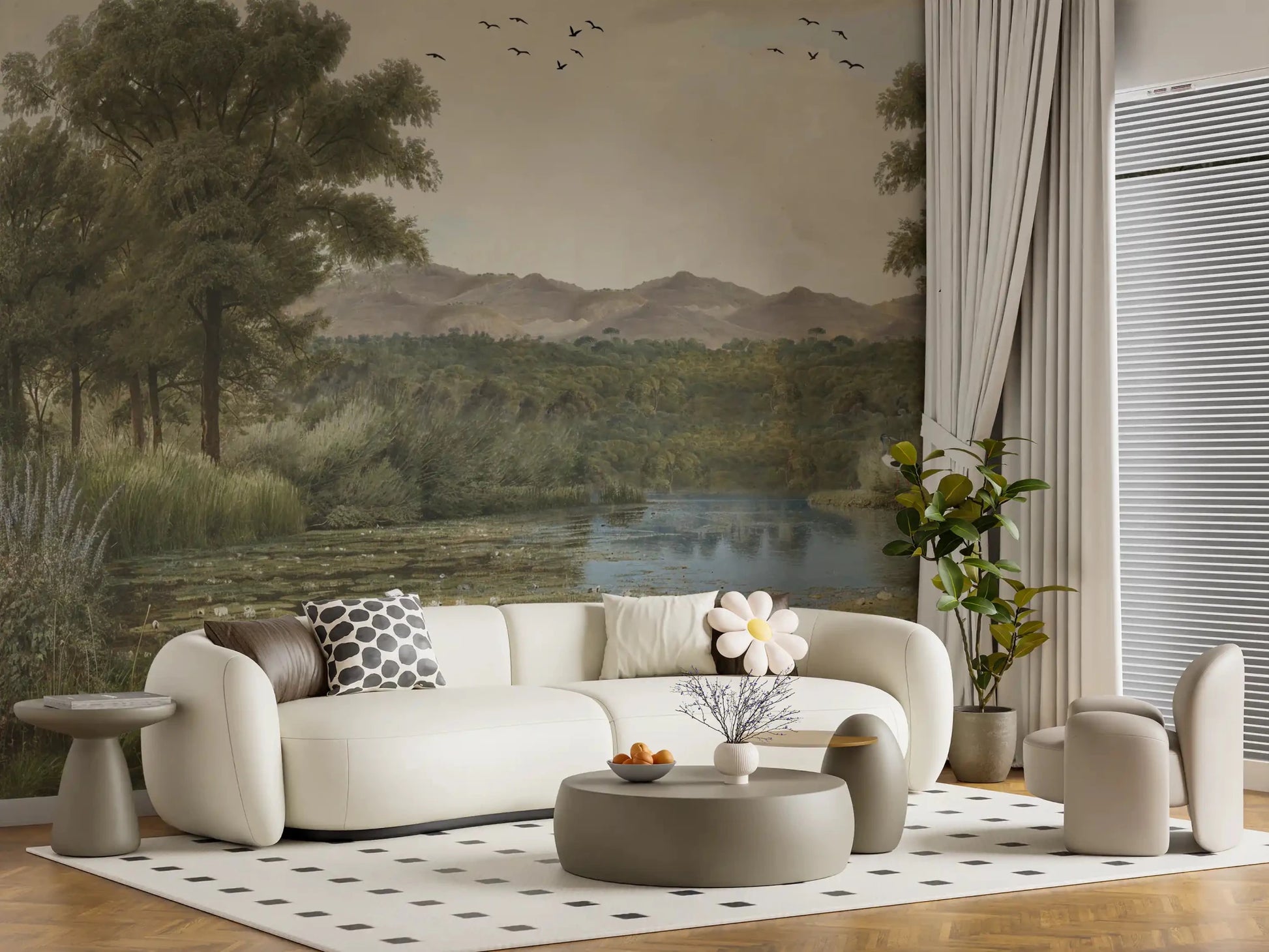 Entryway interiors showcasing the Lily Pond Serenity wall mural.