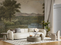 Entryway interiors showcasing the Lily Pond Serenity wall mural.
