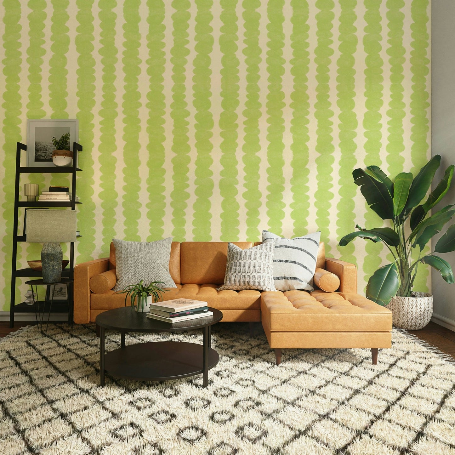 Peel-and-stick Lime Pebble Stacks wallpaper for easy application


