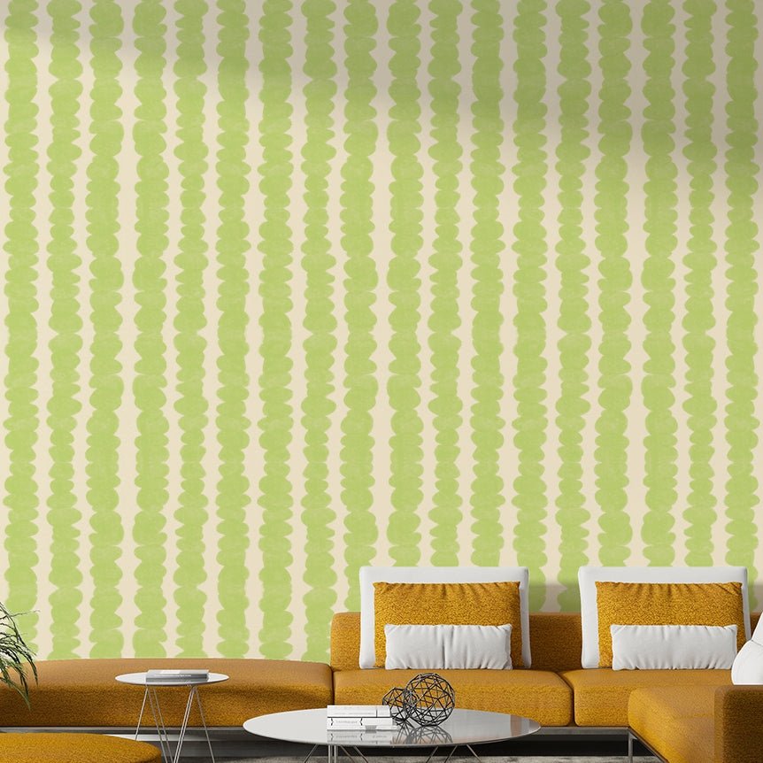 Nature-inspired lime pebble stack wallpaper for feature walls

