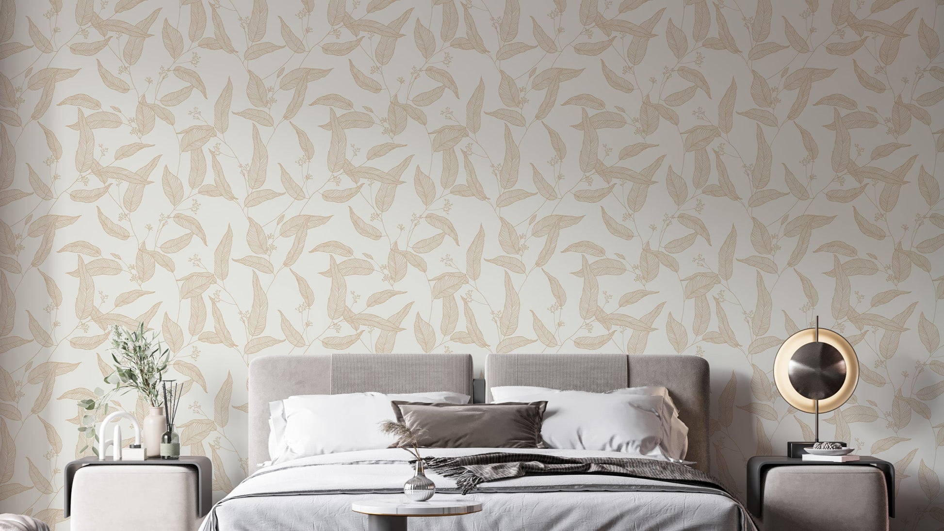 Soft pastel line art leaves wallpaper
