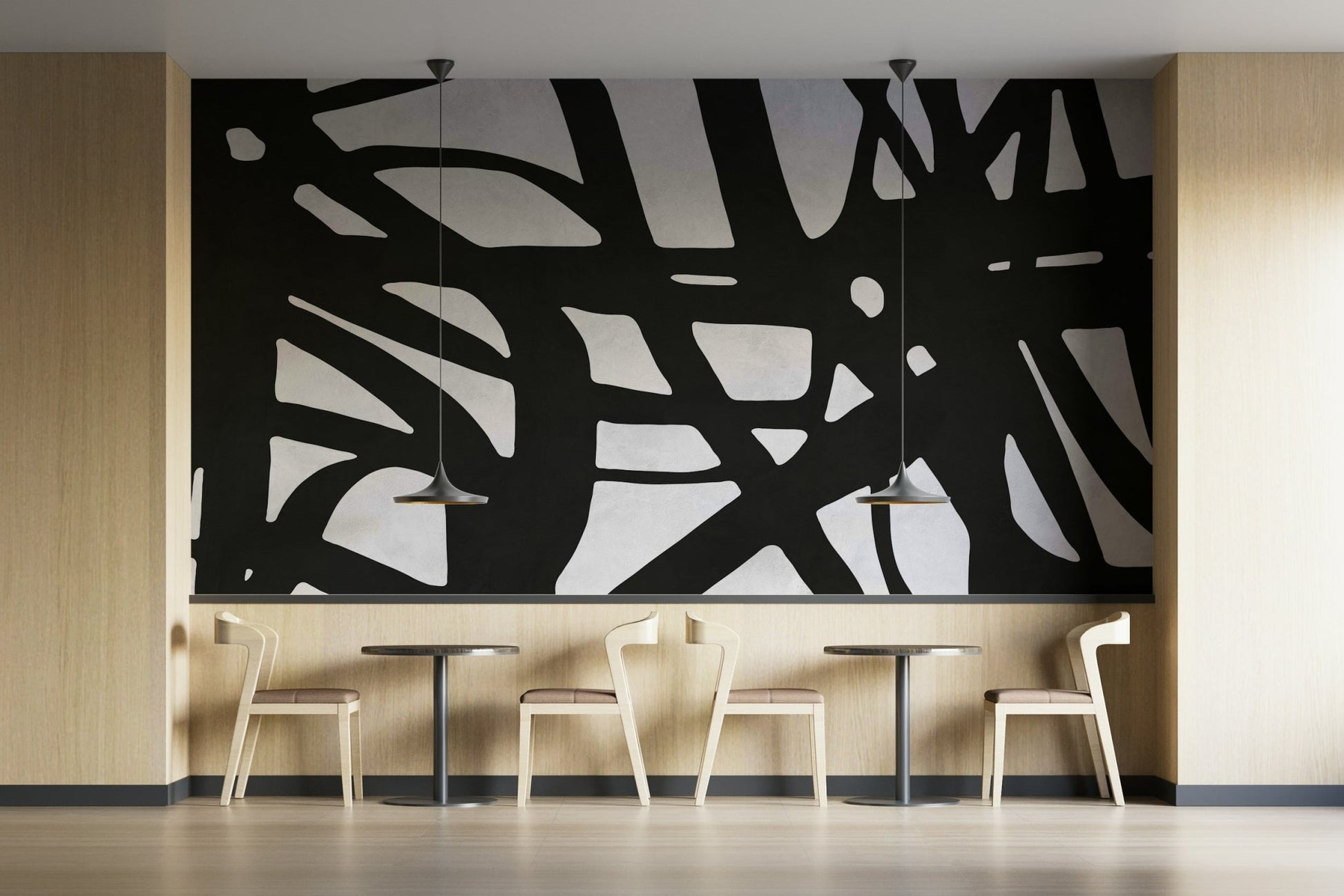 The wall mural is installed on a living room feature wall.

