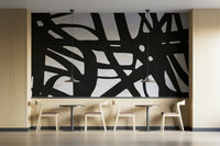 The wall mural is installed on a living room feature wall.

