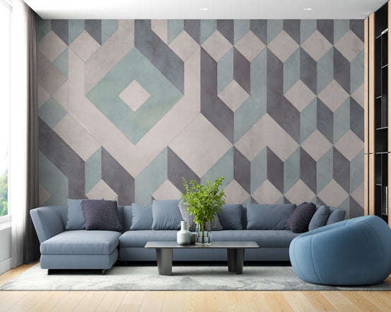 Linear Pattern wallpaper shown as a full feature wall that highlights the design