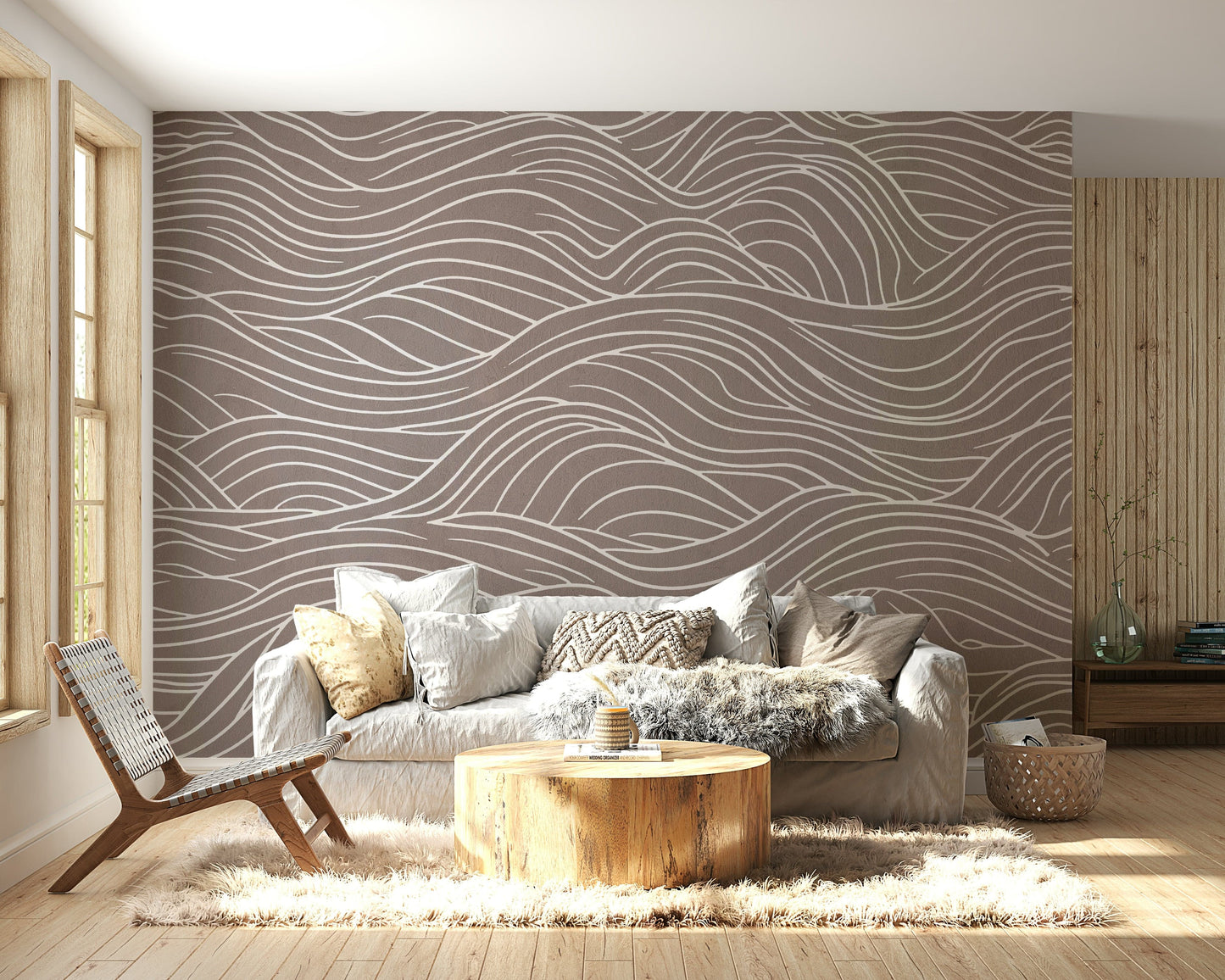 Mural wallpaper of a linear waves design

