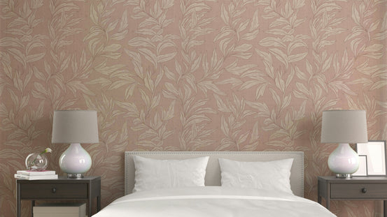 Neutral wallpaper with leafy fabric-like look

