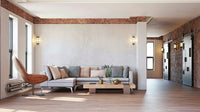 An artistic woven pattern mural on minimalist wallpaper.

