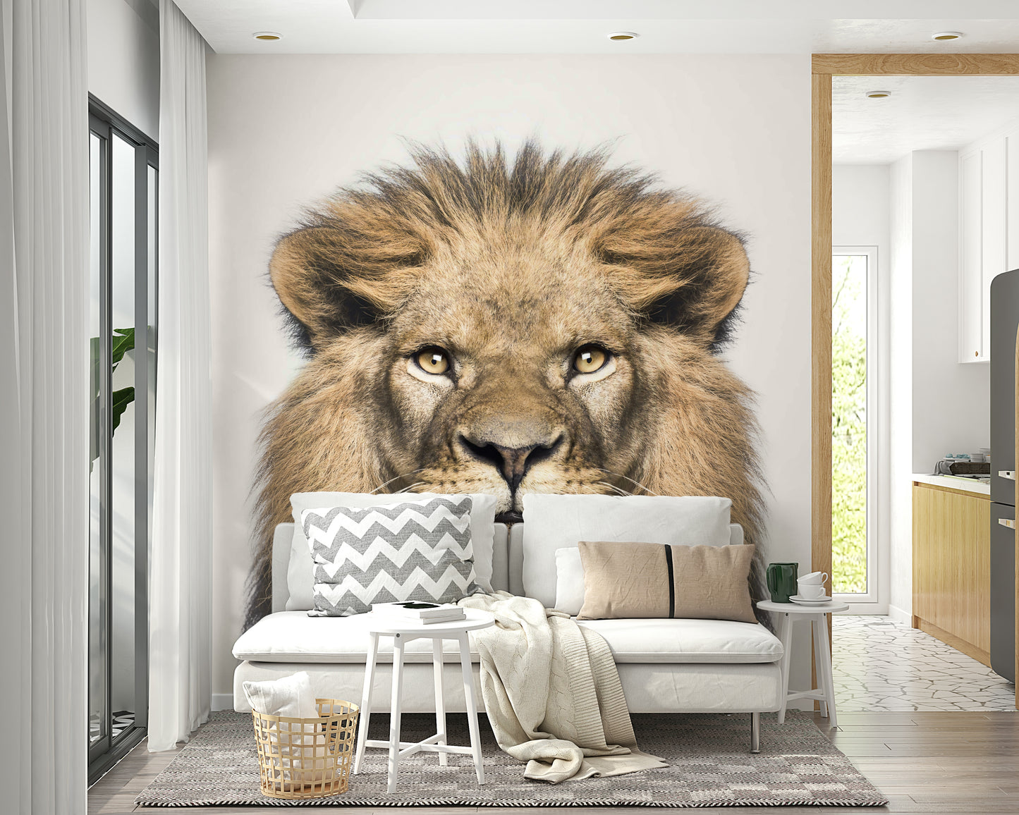Wild lion head close-up wall mural

