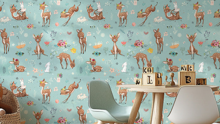 Deer and Hare Kids Wallpaper