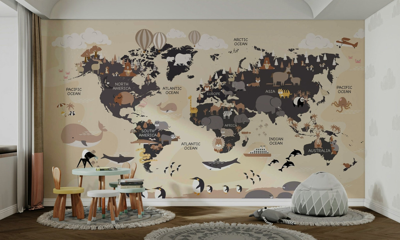 Kids world map wall mural

