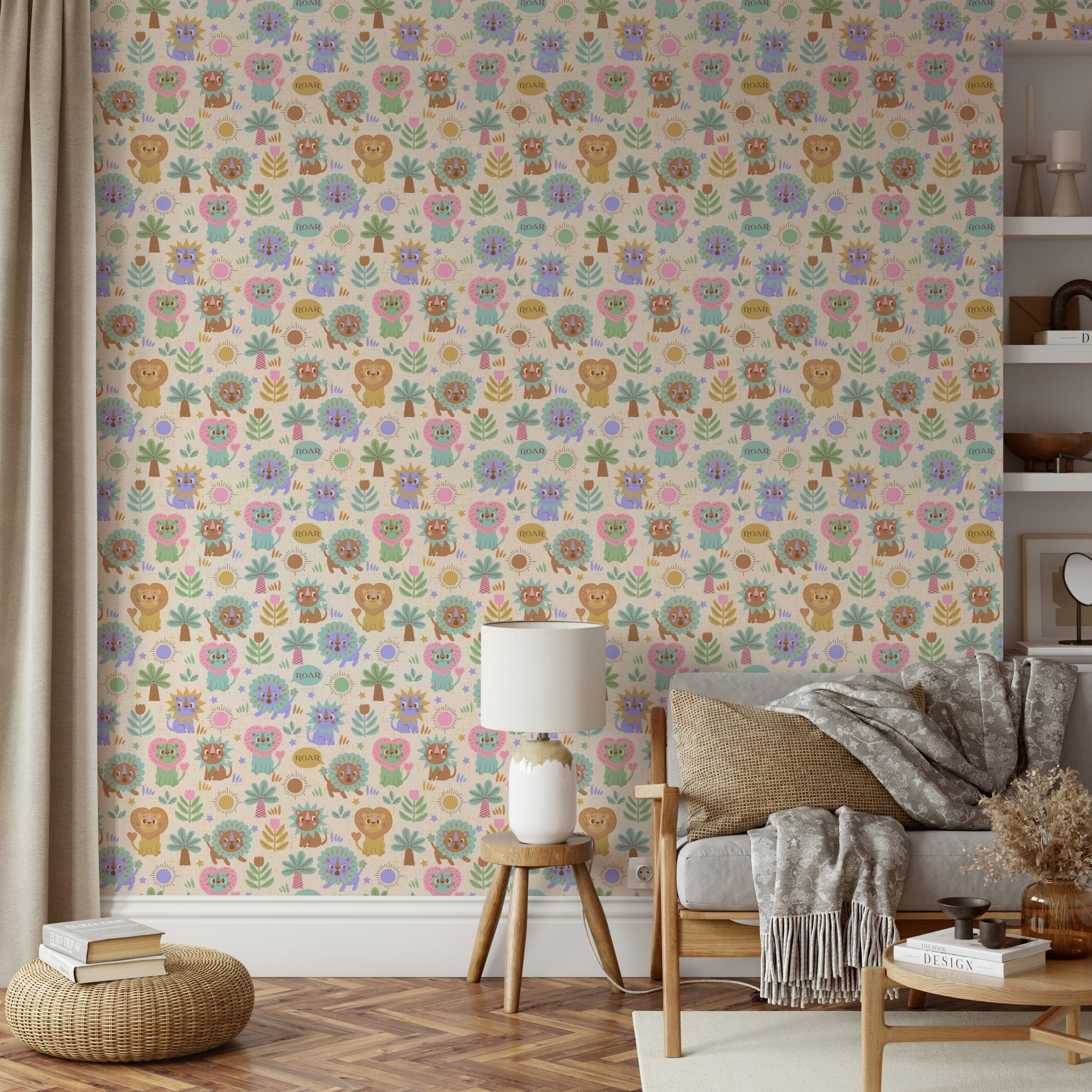 Little lion wallpaper for a cozy, fun nursery

