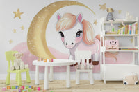 Blush cloud and pony with twinkling stars mural wallpaper

