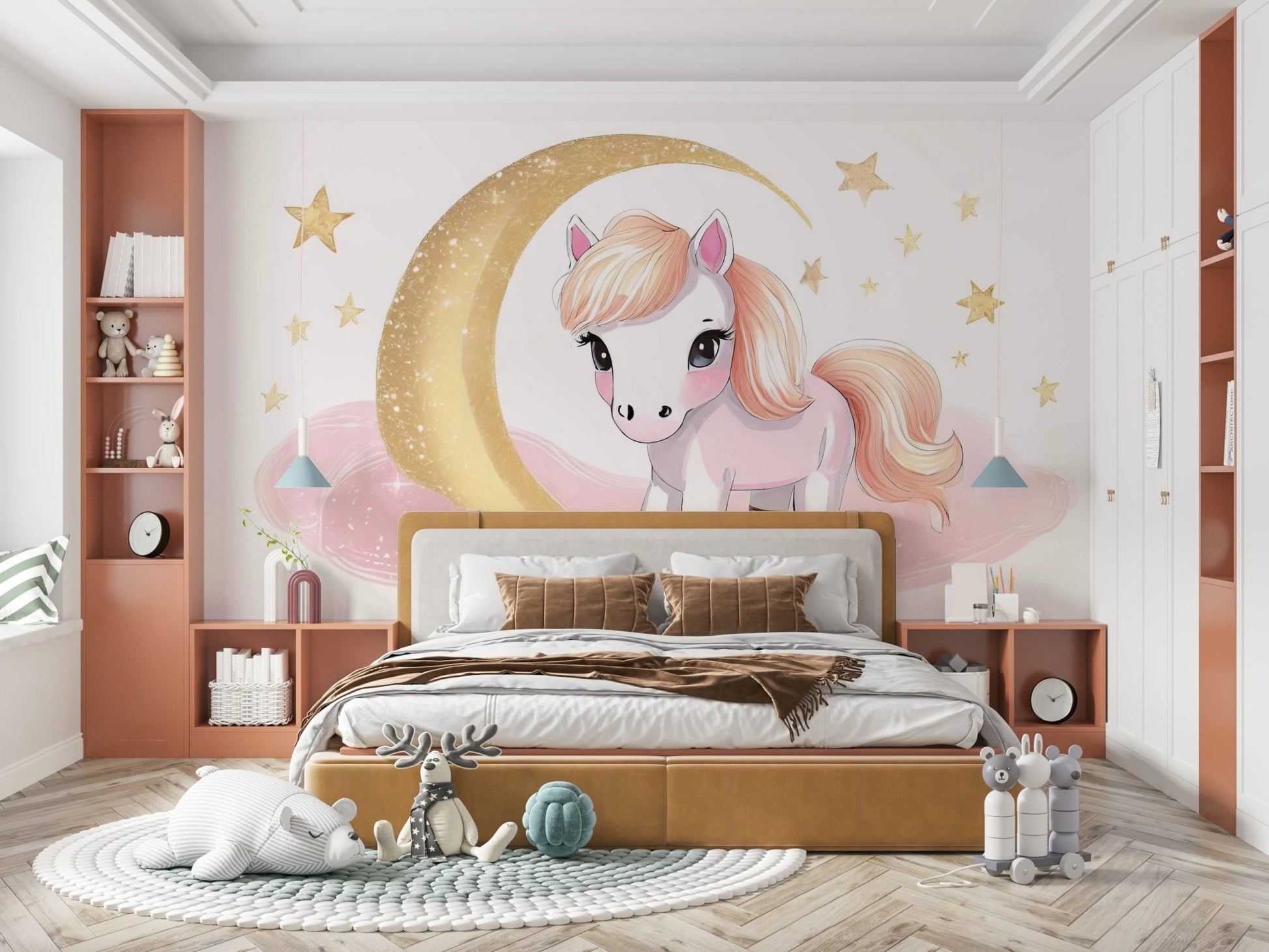 Sweet pony and star wallpaper under night sky

