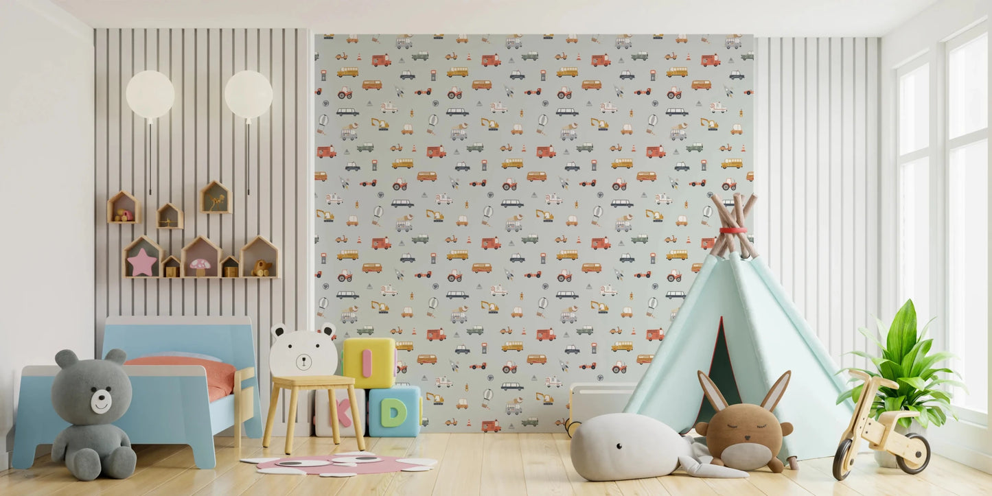 Little Transports in blue Wallpaper⁠