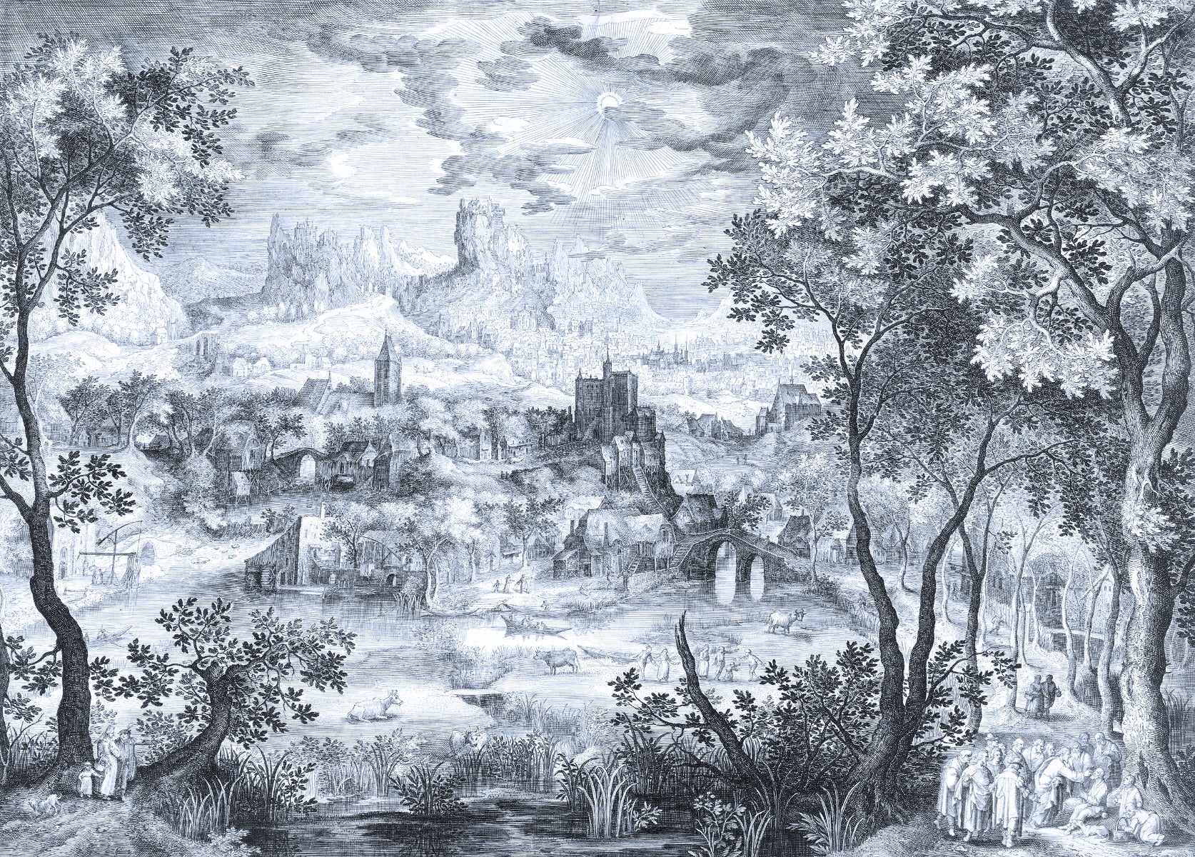 Little Village Clouds Wallpaper Murals