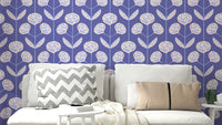 Lola Rose Retro Scandi Mid Century Floral Cottage Very Peri Purple Wallpaper.

