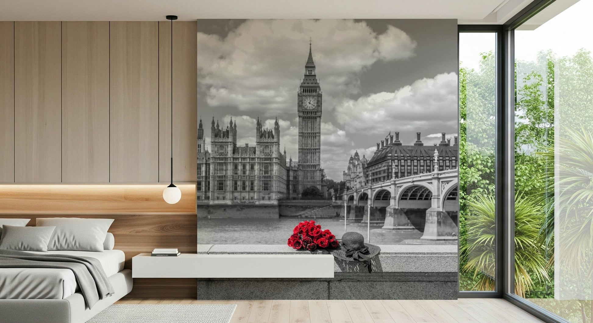 Decorative London in Bloom wallpaper art capturing scenic British landmark