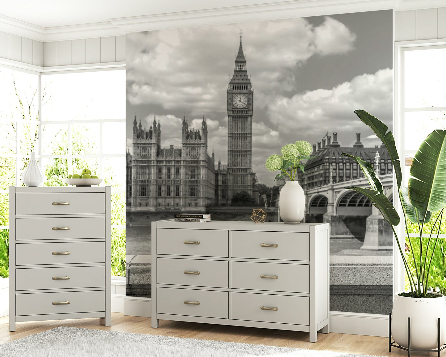 Westminster bridge scene with colorful flowers London in Bloom walls