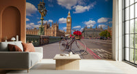 Historic capital city, romantic flowers; Red Blooms in London wallpaper.