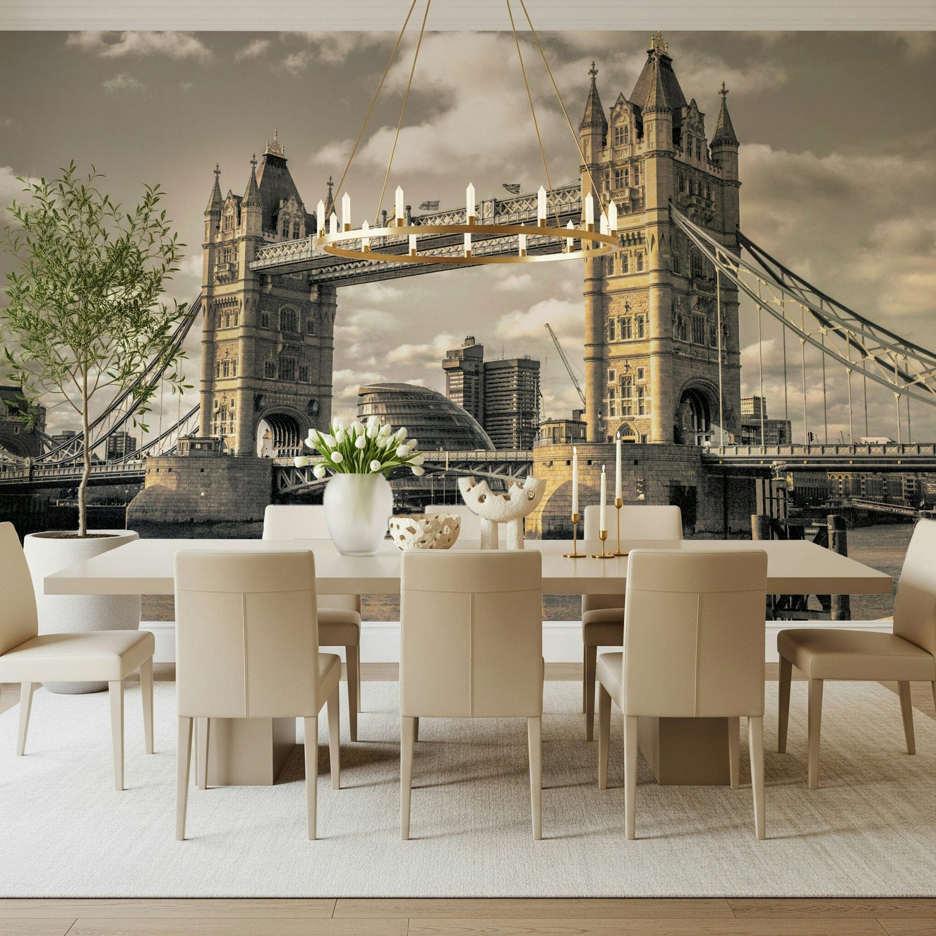 London Bridge wallpaper wall mural sepia architectural design.
