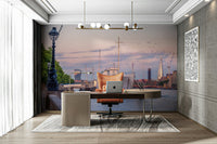 Boat on Thames mural wallpaper

