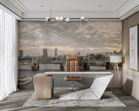 A beautiful modern building wall mural for a living room.

