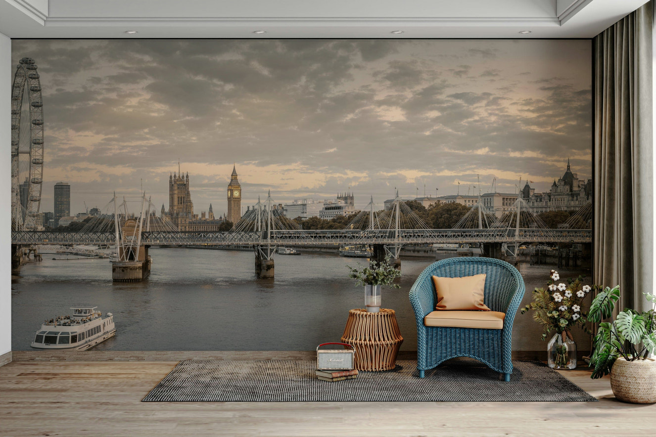 A serene city scene wall mural for elegant decor.


