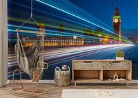 The mural extends across the entire wall, creating a dynamic backdrop.

