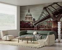 Famous landmark view, bridge supports, historic church building composition.