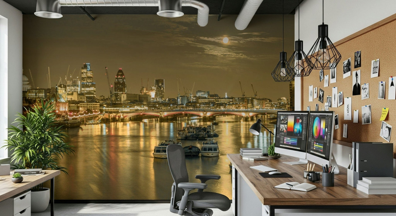 London skyline wall mural at night by river