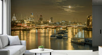 London night view wall mural with boats
