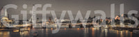 London's Nightfall wallpaper mural shown as a full-wall panorama of the Thames, London Eye and Big Ben at twilight