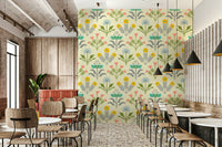 Lora Mid Century Modern Scandi Retro Floral Cottage Pastel Yellow Cream Wallpaper⁠