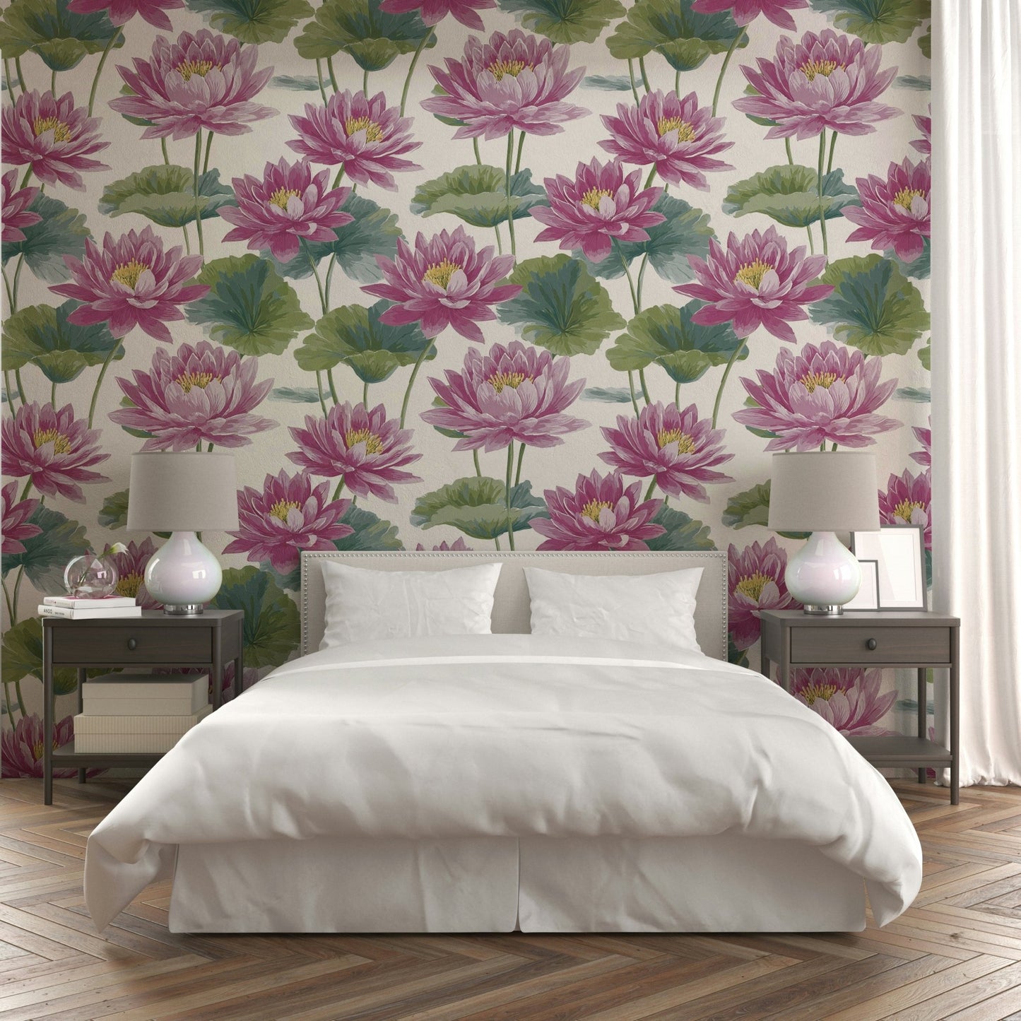 The room feels calm and serene due to the delicate design.

