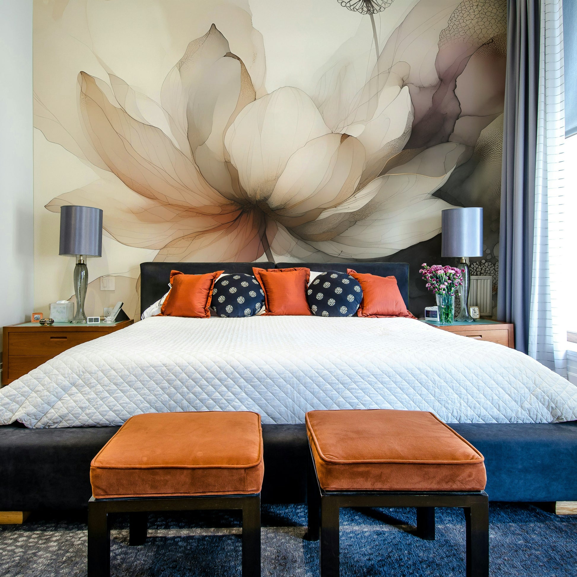 Lotus Botanica Dream Wall Mural installed in a bright, airy yoga studio.