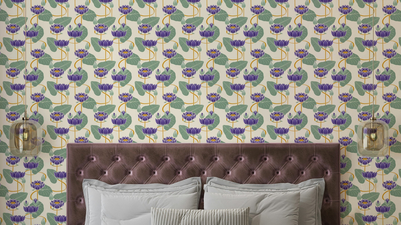 Lotus Reverie wallpaper with soft floral illustration

