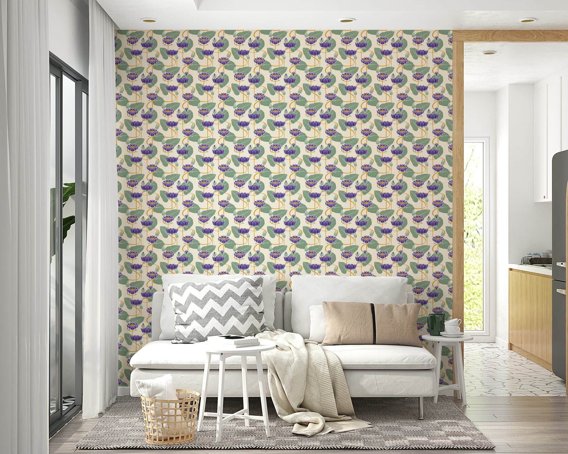 Artistic lotus wallpaper for calming interior design

