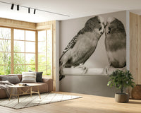 Serene Lovebirds on a Perch self adhesive mural capturing calm animal connection.