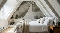 Romantic Lovebirds on a Perch wallpaper mural featuring kissing parakeets for bedroom.