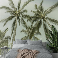Timeless palm trees and beach scene in vintage mural

