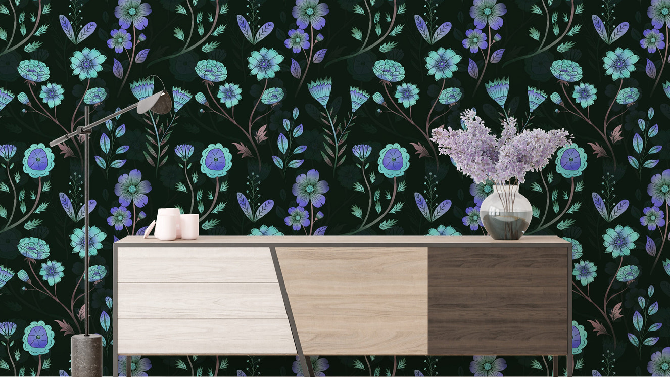 Luminous Floral Whispers Bluish Tones Wallpaper