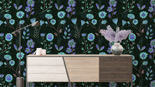 Luminous Floral Whispers Bluish Tones Wallpaper