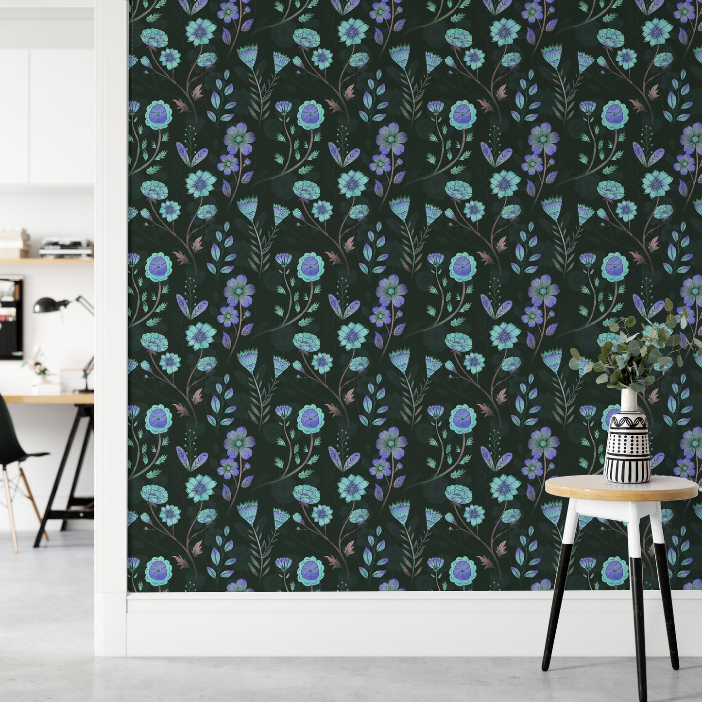 Luminous Floral Whispers Bluish Tones Wallpaper