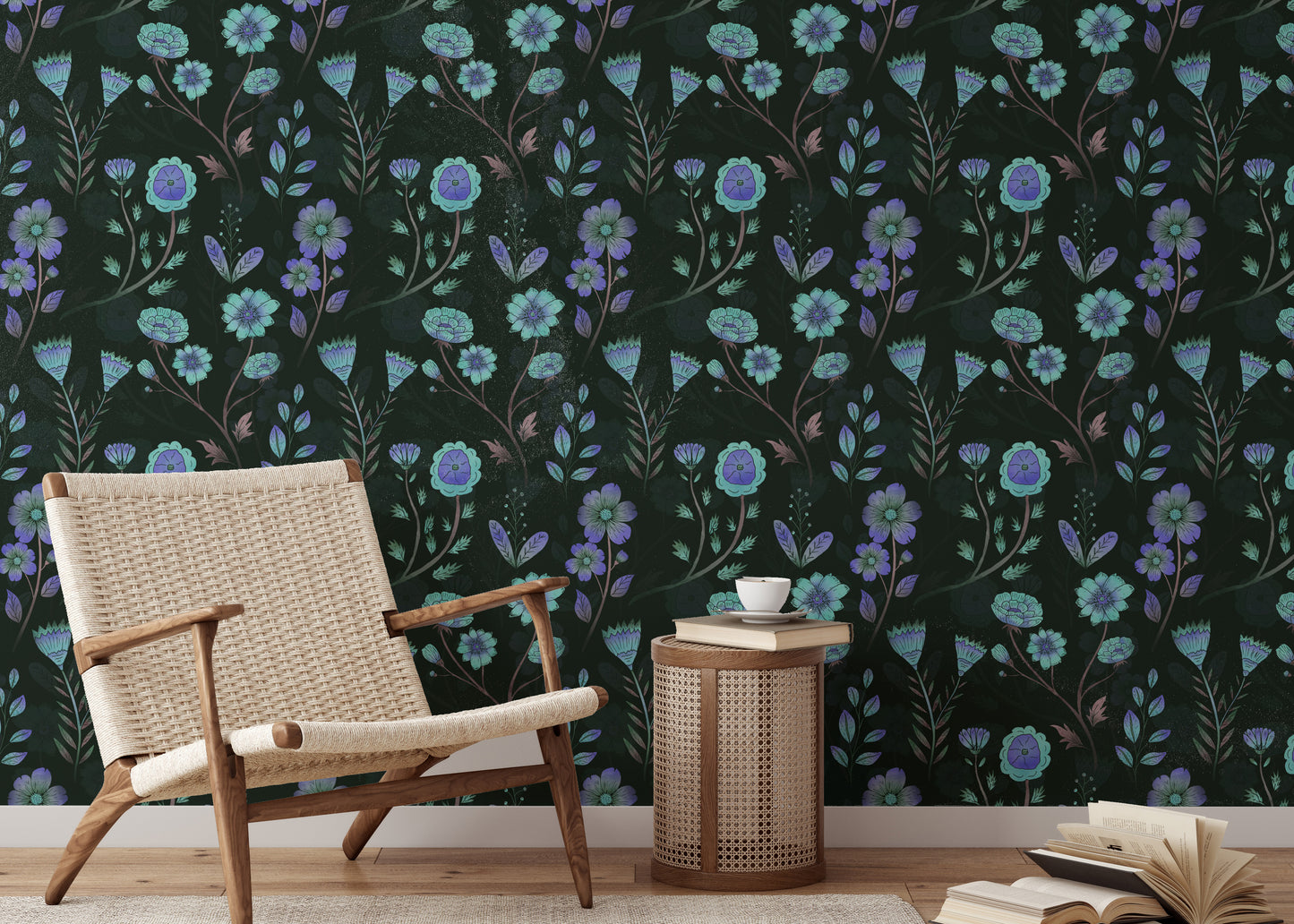 Luminous Floral Whispers Bluish Tones Wallpaper