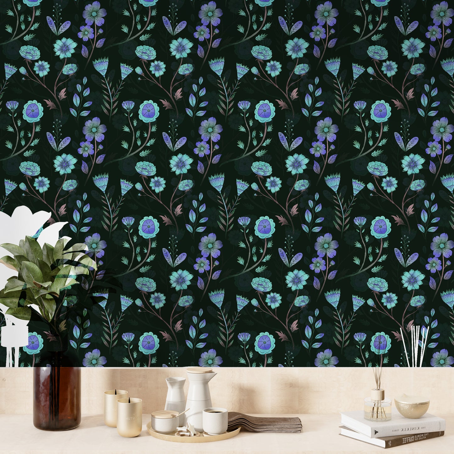Luminous Floral Whispers Bluish Tones Wallpaper